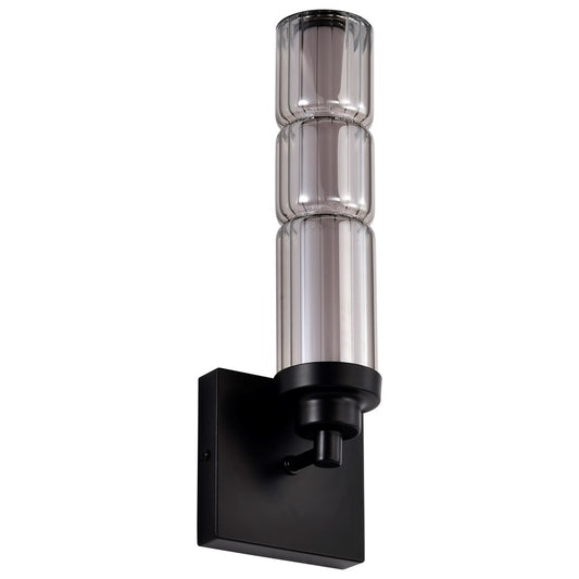 Nuvo Evander 15in 1-Light LED Wall Sconce | Modern Matte Black Aluminum and Smoked Glass | Hallway & Bathroom Accent | 4.75 x 4.13 x 15.13 | Model 62-2453