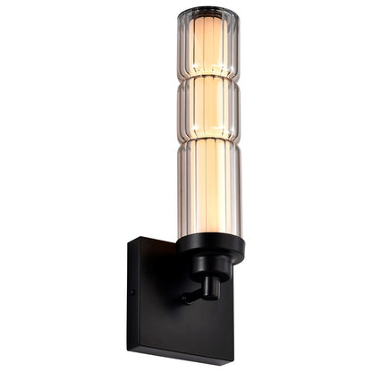 Nuvo Evander 15in 1-Light LED Wall Sconce | Modern Matte Black Aluminum and Smoked Glass | Hallway & Bathroom Accent | 4.75 x 4.13 x 15.13 | Model 62-2453