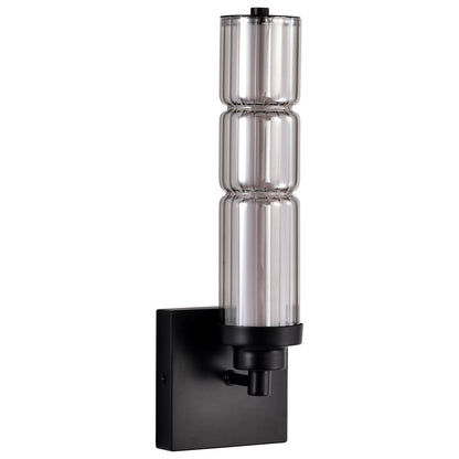 Nuvo Evander 15in 1-Light LED Wall Sconce | Modern Matte Black Aluminum and Smoked Glass | Hallway & Bathroom Accent | 4.75 x 4.13 x 15.13 | Model 62-2453