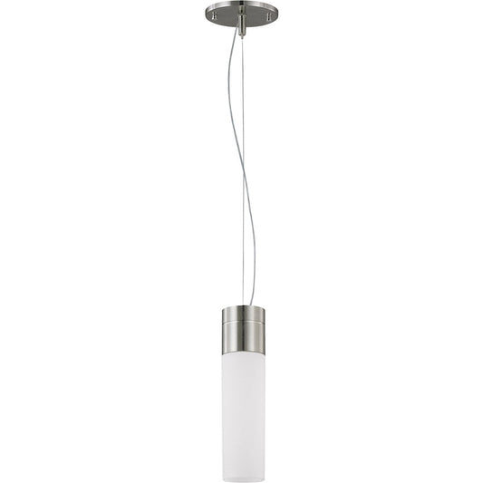 LED Mini Pendant, White Glass- Brushed Nickel
