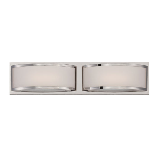 Nuvo Mercer 20.5in 2-Light Wall Sconce | Contemporary Polished Nickel and Frosted Glass | Bathroom & Hallway Accent | 20.5 x 3.5 x 4.125 in | Model 62-312