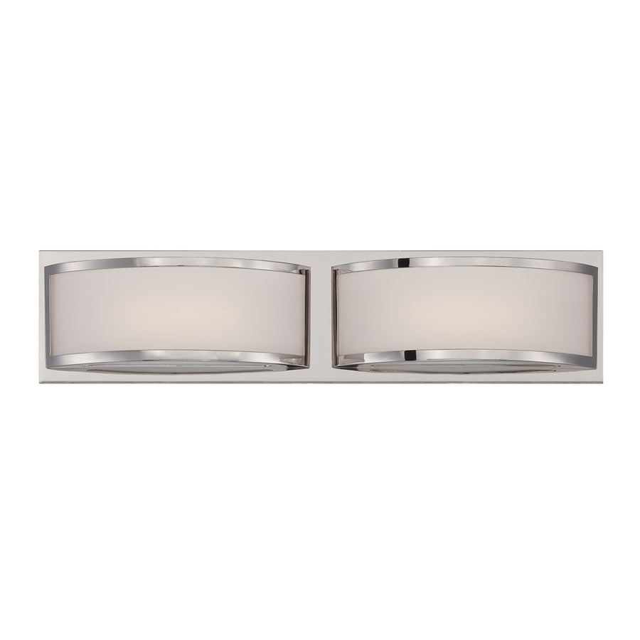 Nuvo Mercer 20.5in 2-Light Wall Sconce | Contemporary Polished Nickel and Frosted Glass | Bathroom & Hallway Accent | 20.5 x 3.5 x 4.125 in | Model 62-312