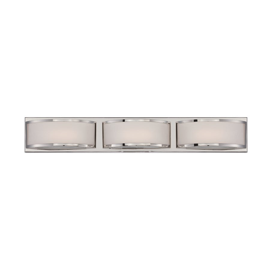Nuvo Mercer 28in 3-Light LED Wall Sconce | Contemporary Polished Nickel and Frosted Glass | Bathroom & Hallway | 27.9 x 4 x 3.5 in | Model 62-313