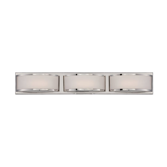 Nuvo Mercer 28in 3-Light LED Wall Sconce | Contemporary Polished Nickel and Frosted Glass | Bathroom & Hallway | 27.9 x 4 x 3.5 in | Model 62-313