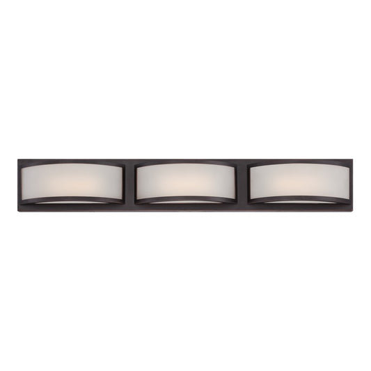 Nuvo Mercer 27.9in 3-Light Wall Sconce | Contemporary Georgetown Bronze and Frosted Glass | Hallway & Bathroom Accent | 27.9 x 3.5 x 4 in | Model 62-316