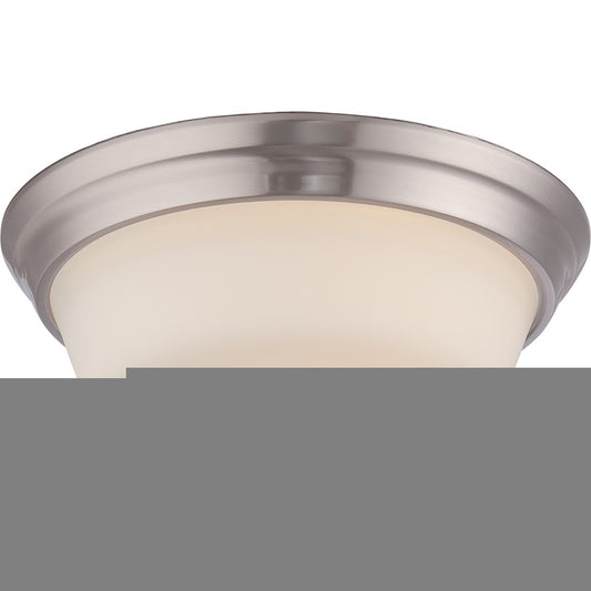 Nuvo Calvin 13in 2-Light Flush Mount | Transitional Brushed Nickel and Satin White Glass | Bedroom & Hallway | 13 x 13 x 5.25 in | Model 62-363