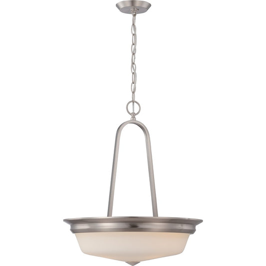 Nuvo Calvin 18in 3-Light Pendant | Transitional Brushed Nickel and Satin White Glass | Kitchen Island & Dining Room | 18 x 18 x 21.5 in | Model 62-365