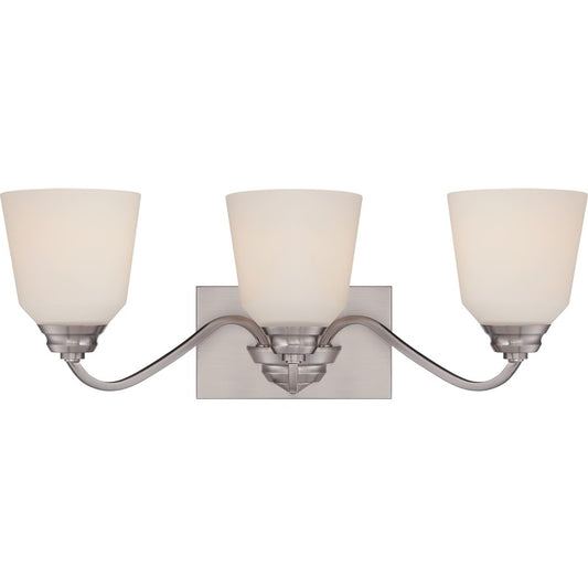 Nuvo Calvin 24in 3-Light Vanity Light | Transitional Brushed Nickel and Satin White Glass | Bathroom Vanity | 23.88 x 8.5 in | Model 62-368