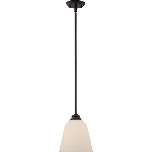 Nuvo Calvin 8in 1-Light Mini Pendant | Transitional Mahogany Bronze and Satin White Glass | Kitchen Island & Dining Room | 8 x 8 x 48 in | Model 62-372