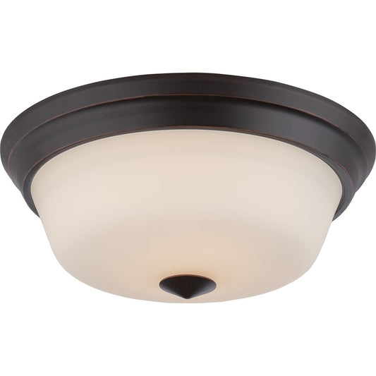 Nuvo Calvin 13in 2-Light Flush Mount | Transitional Mahogany Bronze and Satin White Glass | Bedroom & Hallway | 13 x 5.25 in | Model 62-373