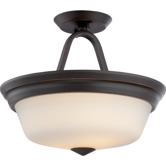 Nuvo Calvin 13in 2-Light Semi Flush Mount | Transitional Mahogany Bronze and Satin White Glass | Living Room & Bedroom | 13 x 10.88 in | Model 62-374