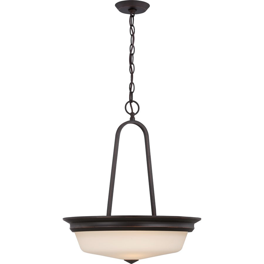 Nuvo Calvin 18in 3-Light Pendant | Transitional Mahogany Bronze and Satin White Glass | Kitchen Island & Dining Room | 18 x 18 x 21.5 in | Model 62-375