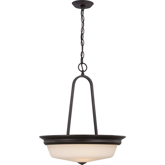 Nuvo Calvin 18in 3-Light Pendant | Transitional Mahogany Bronze and Satin White Glass | Kitchen Island & Dining Room | 18 x 18 x 21.5 in | Model 62-375