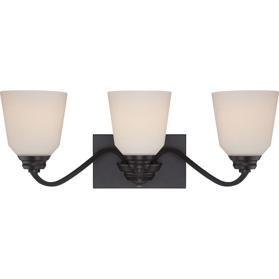 Nuvo Calvin 24in 3-Light Vanity Light | Transitional Mahogany Bronze and Satin White Glass | Bathroom Vanity | 23.88 x 8.5 in | Model 62-378