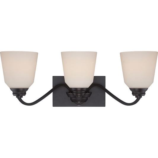 Nuvo Calvin 24in 3-Light Vanity Light | Transitional Mahogany Bronze and Satin White Glass | Bathroom Vanity | 23.88 x 8.5 in | Model 62-378