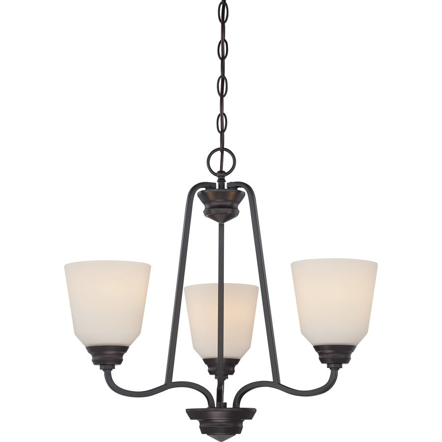 Nuvo Calvin 22in 3-Light Chandelier | Transitional Mahogany Bronze and Satin White Glass | Dining Room & Living Room | 22 x 22 x 20 in | Model 62-379