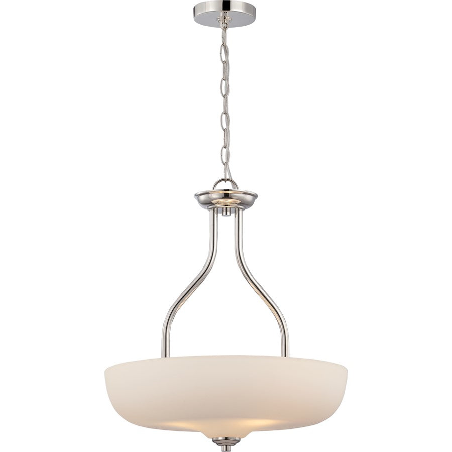 Nuvo Kirk 18in 3-Light Pendant | Transitional Polished Nickel and Etched Opal Glass | Kitchen Island & Dining Room | 18 x 18 x 20.38 in | Model 62-385