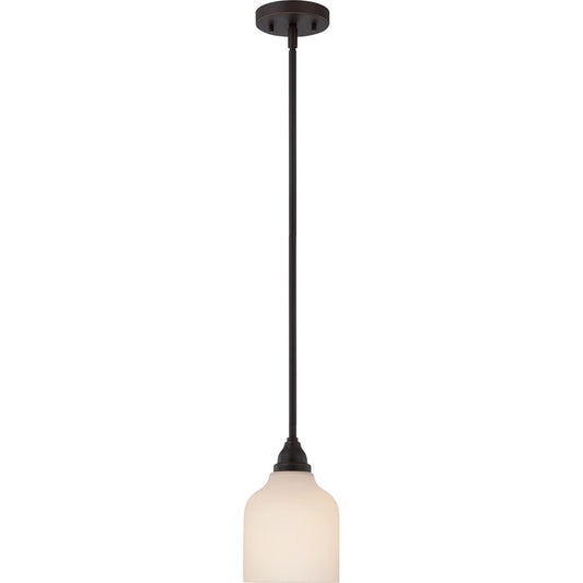 Nuvo Kirk 6in 1-Light Mini Pendant | Transitional Mahogany Bronze and Etched Opal Glass | Kitchen Island & Dining Room | 809 Lumens 2700K | Model 62-392