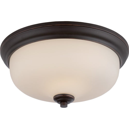 Nuvo Kirk 13in 2-Light Flush Mount | Transitional Mahogany Bronze and Etched Opal Glass | Bathroom & Hallway Ceiling Light | 13 x 13 x 6 in | Model 62-393