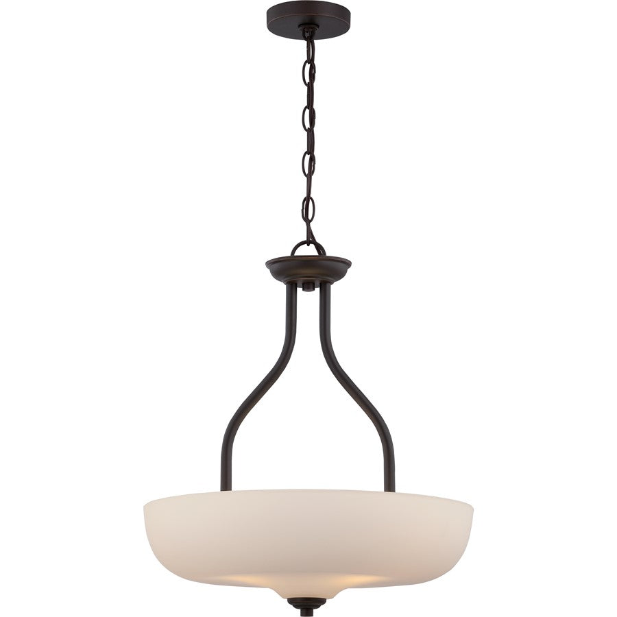 Nuvo Kirk 18in 3-Light Pendant | Transitional Mahogany Bronze and Etched Opal Glass | Kitchen Island & Dining Room | 18 x 18 x 20.38 in | Model 62-395