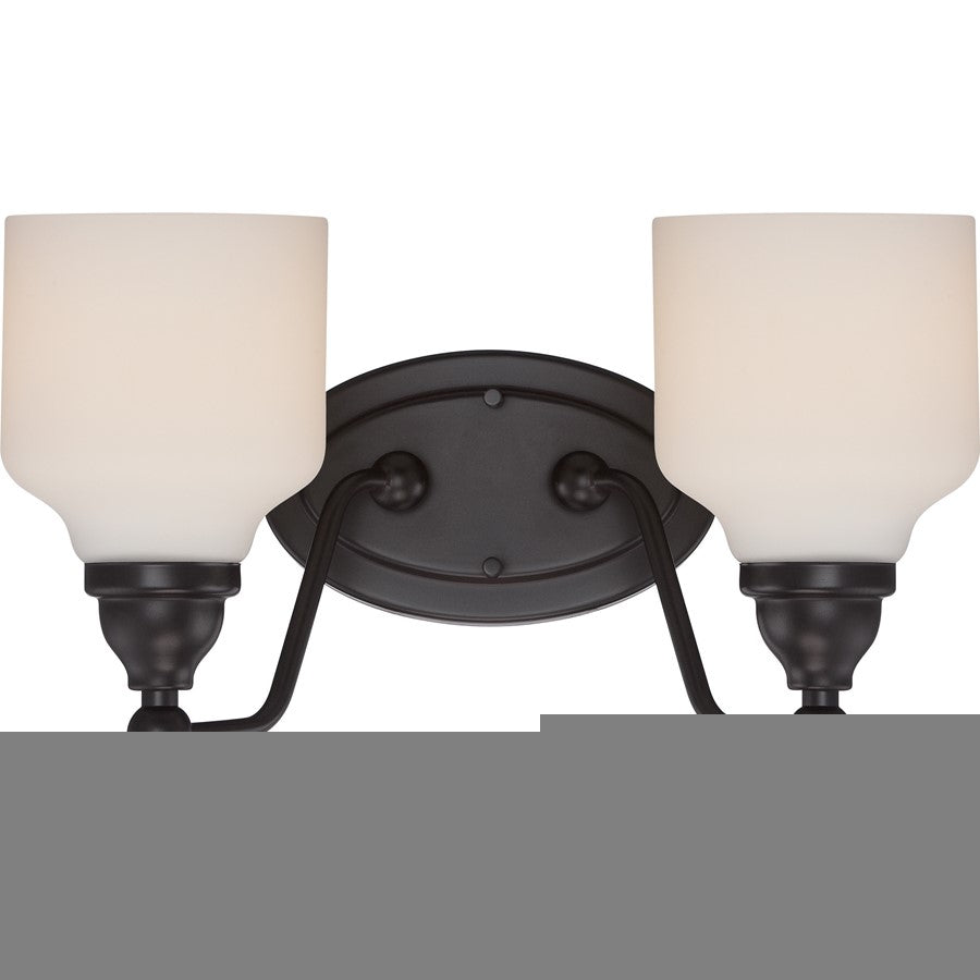 Nuvo Kirk 15in 2-Light Vanity Light | Transitional Mahogany Bronze and Satin White Glass | Bathroom Vanity | 15 x 8.25 in | Model 62-397