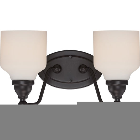 Nuvo Kirk 15in 2-Light Vanity Light | Transitional Mahogany Bronze and Satin White Glass | Bathroom Vanity | 15 x 8.25 in | Model 62-397