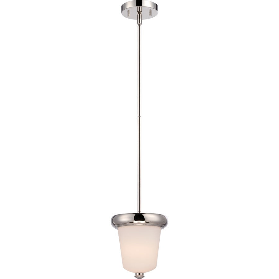 Nuvo Dylan 7in 1-Light Mini Pendant | Transitional Polished Nickel and Etched Opal Glass | Kitchen Island & Dining Room | 809 Lumens | Model 62-402