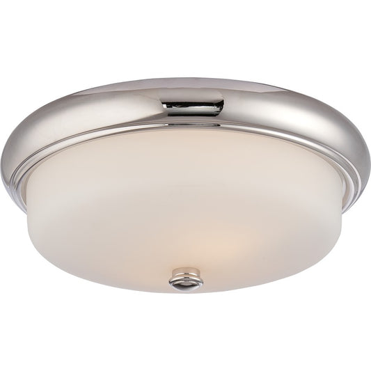 Nuvo Dylan 13in 2-Light Flush Mount | Transitional Polished Nickel and Etched Opal Glass | Bedroom & Hallway | 13 x 5 in | Model 62-403