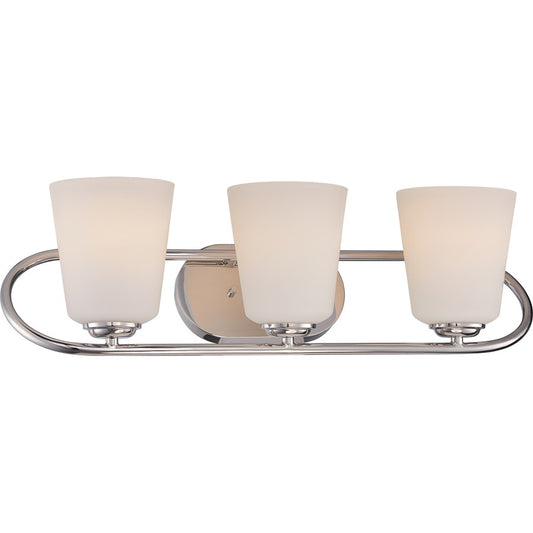 Nuvo Dylan 24in 3-Light Vanity Light | Transitional Polished Nickel and Satin White Glass | Bathroom Vanity | 24 x 7.25 x 8 in | Model 62-408