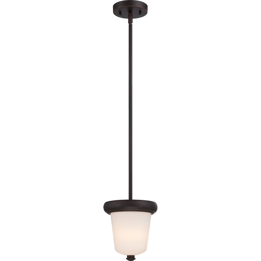 Nuvo Dylan 7in 1-Light Mini Pendant | Transitional Mahogany Bronze and Etched Opal Glass | Kitchen Island & Dining Room | 809 Lumens 2700K | Model 62-412
