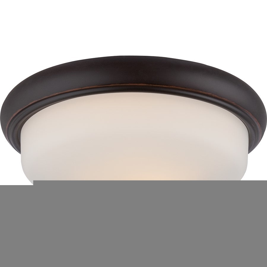 Nuvo Dylan 13in 2-Light Flush Mount | Transitional Mahogany Bronze and Etched Opal Glass | Bedroom & Hallway | 13 x 5 in | Model 62-413