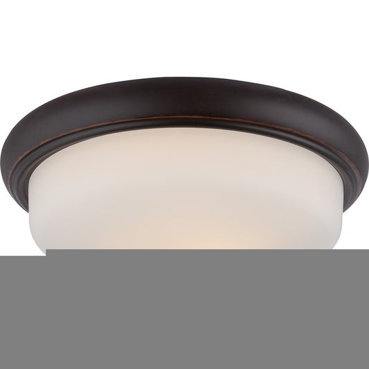 Nuvo Dylan 13in 2-Light Flush Mount | Transitional Mahogany Bronze and Etched Opal Glass | Bedroom & Hallway | 13 x 5 in | Model 62-413
