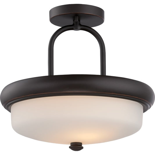 Nuvo Dylan 13in 2-Light Semi Flush Mount | Transitional Mahogany Bronze and Etched Opal Glass | Entryway & Hallway | 13 x 12 in | Model 62-414