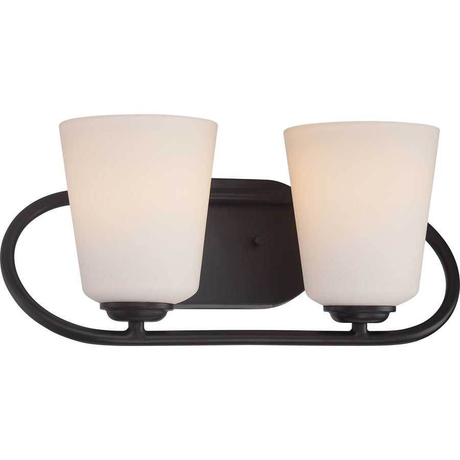 Nuvo Dylan 16in 2-Light Vanity Light | Transitional Mahogany Bronze and Satin White Glass | Bathroom Vanity | 16 x 7.25 x 8 in | Model 62-417