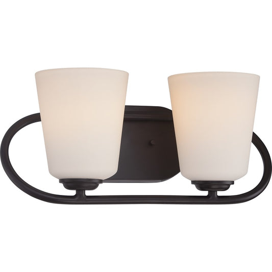 Nuvo Dylan 16in 2-Light Vanity Light | Transitional Mahogany Bronze and Satin White Glass | Bathroom Vanity | 16 x 7.25 x 8 in | Model 62-417