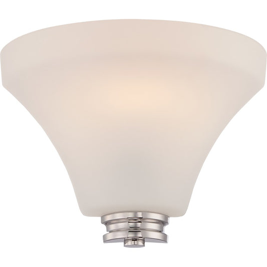 Nuvo Cody 11in 1-Light Wall Sconce | Transitional Polished Nickel and Satin White Glass | Damp-Rated Hallway & Bathroom | 809 Lumens 2700K | Model 62-421