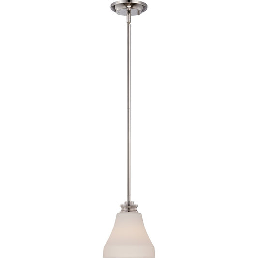 Nuvo Cody 7in 1-Light Mini Pendant | Transitional Polished Nickel and Satin White Glass | Kitchen Island & Dining Room | 7 x 46.62 in | Model 62-422
