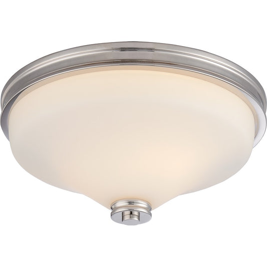Nuvo Cody 13in 2-Light Flush Mount | Transitional Polished Nickel and Satin White Glass | Bedroom & Hallway | 13 x 6 in | Model 62-423