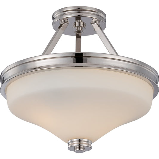 Nuvo Cody 13in 2-Light Semi Flush Mount | Transitional Polished Nickel and Satin White Glass | Living Room & Bedroom Hallway | 13 x 11.5 in | Model 62-424