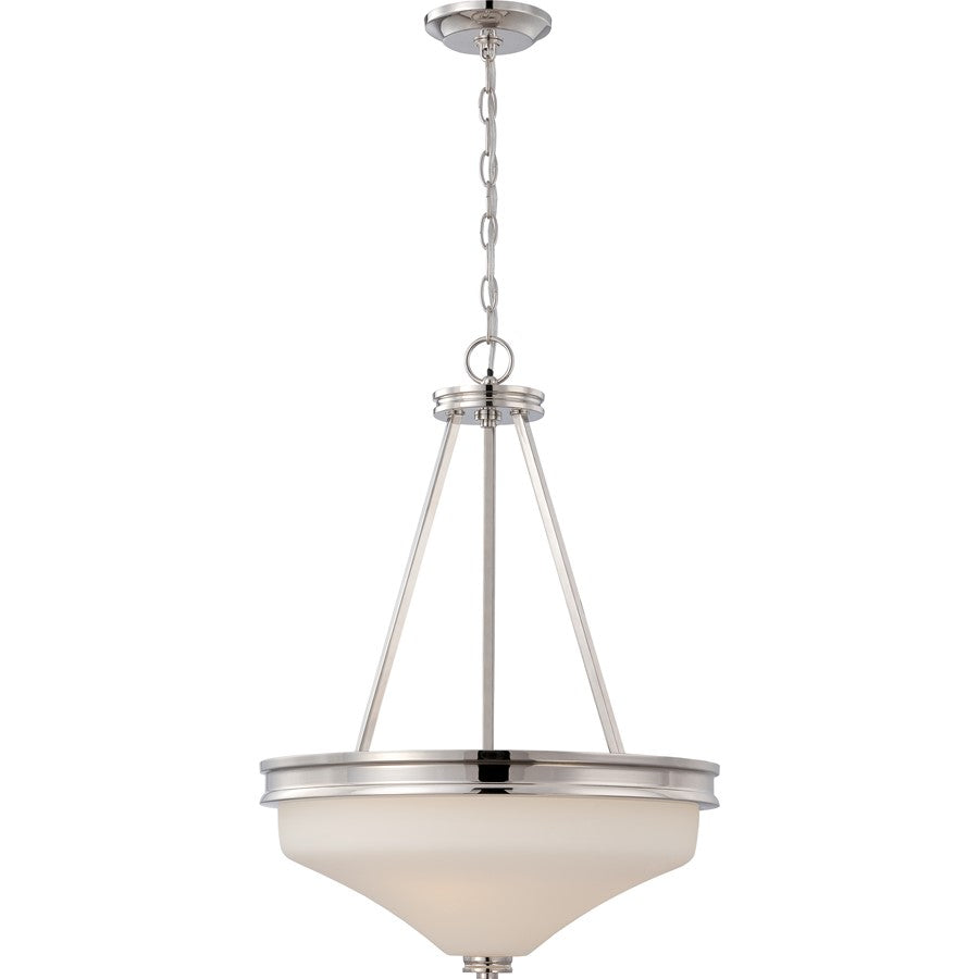 Nuvo Cody 18in 3-Light Pendant | Transitional Polished Nickel and Satin White Glass | Kitchen Island & Dining Room | 18 x 18 x 25.25 in | Model 62-425