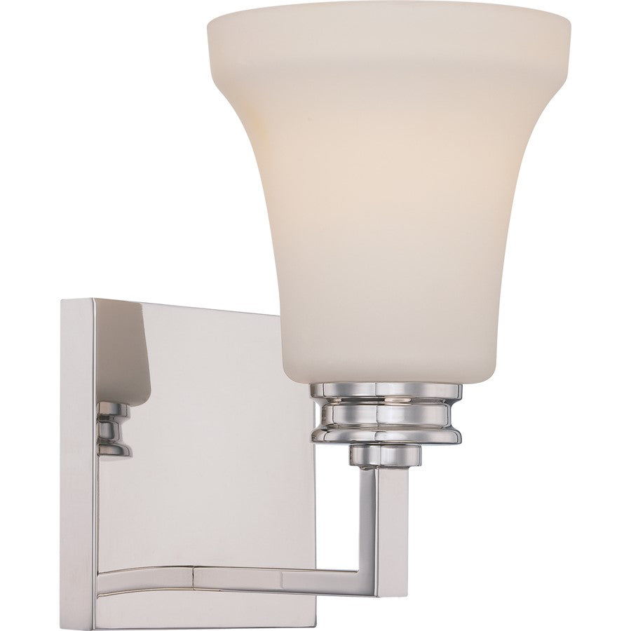 Nuvo Cody 1-Light Vanity Light | Transitional Polished Nickel and Satin White Glass | Bathroom Vanity & Powder Room | 5.38 x 7 x 9 in, 809 | Model 62-426