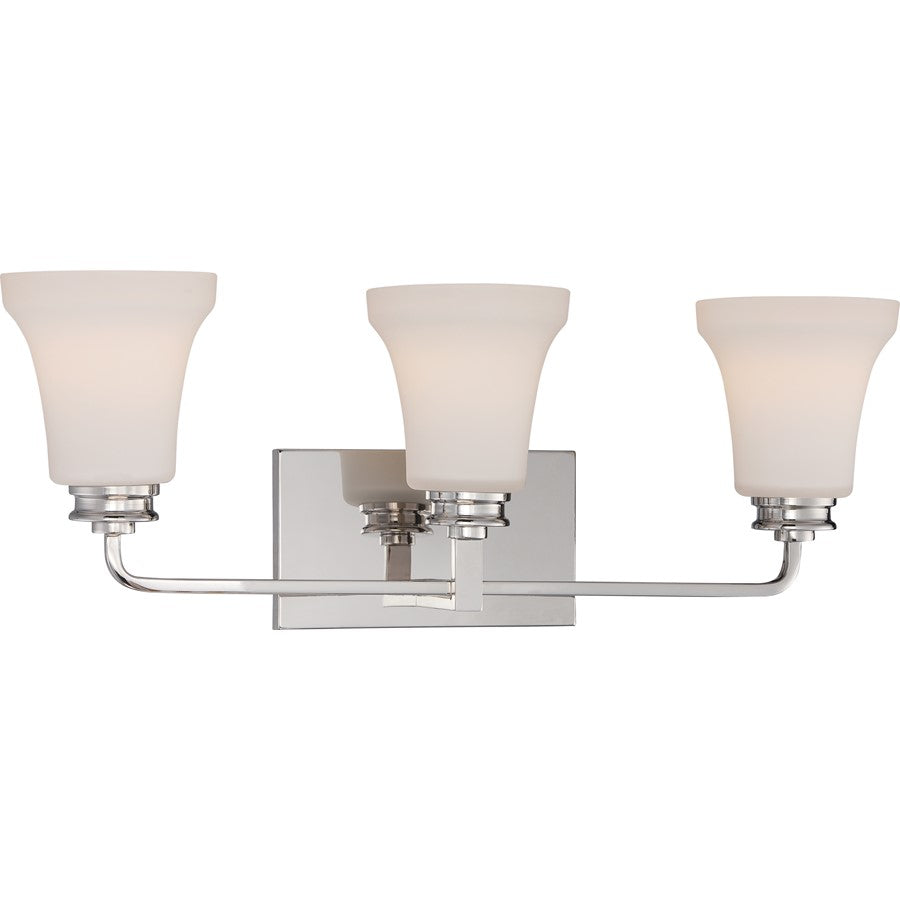 Nuvo Cody 24in 3-Light Vanity Light | Transitional Polished Nickel and Satin White Glass | Bathroom Vanity | 24.25 x 9 x 7 in | Model 62-428
