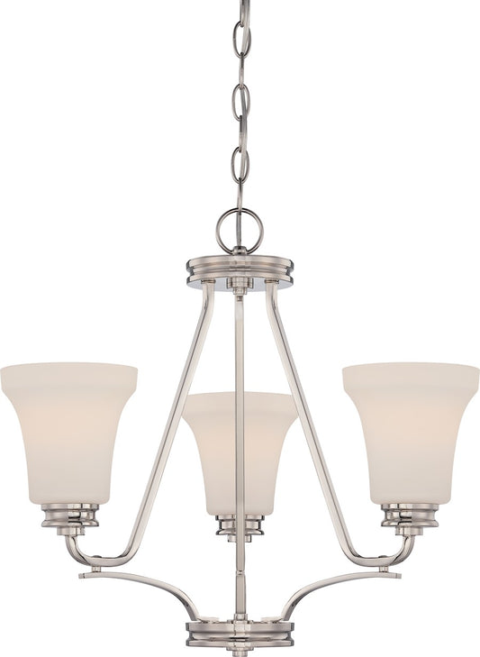 Nuvo Cody 21in 3-Light Chandelier | Transitional Polished Nickel and Satin White Glass | Dining Room & Living Room | 21 x 18.38 in | Model 62-429