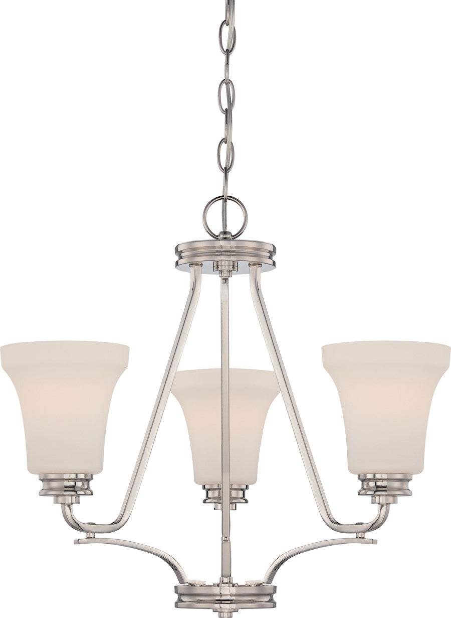 Nuvo Cody 21in 3-Light Chandelier | Transitional Polished Nickel and Satin White Glass | Dining Room & Living Room | 21 x 18.38 in | Model 62-429