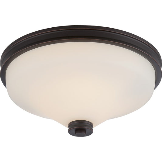 Nuvo Cody 13in 2-Light Flush Mount | Transitional Mahogany Bronze and Satin White Glass | Bedroom & Hallway | 13 x 6 in | Model 62-433