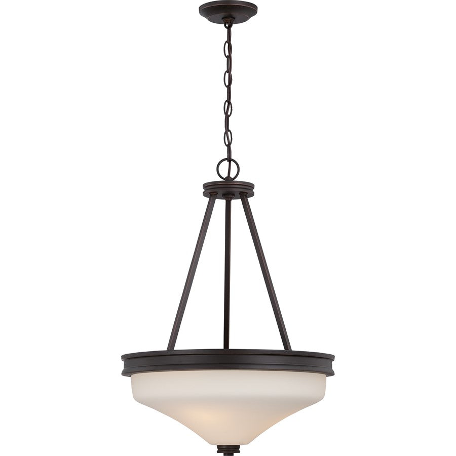 Nuvo Cody 18in 3-Light Pendant | Transitional Mahogany Bronze and Satin White Glass | Kitchen Island & Dining Room | 18 x 18 x 25.25 in | Model 62-435