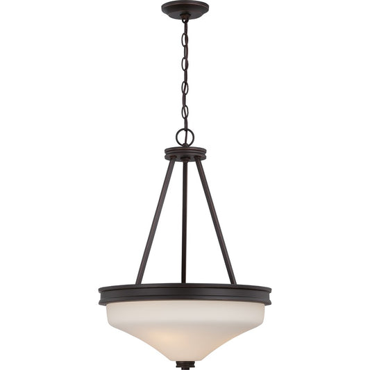 Nuvo Cody 18in 3-Light Pendant | Transitional Mahogany Bronze and Satin White Glass | Kitchen Island & Dining Room | 18 x 18 x 25.25 in | Model 62-435