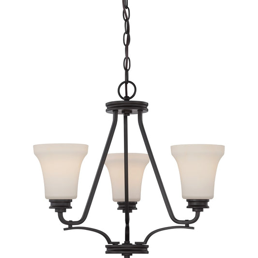 Nuvo Cody 21in 3-Light Chandelier | Transitional Mahogany Bronze and Satin White Glass | Dining Room & Living Room | 21 x 18 x 18 in | Model 62-439