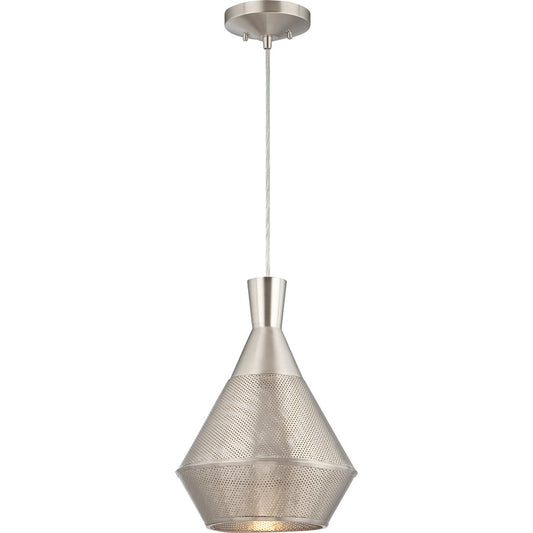 Nuvo Lighting Jake 11in 1-Light Pendant | Transitional Satin Steel and Perforated Metal | Kitchen Island & Dining Room | 11 x 15.38 in | Model 62-471