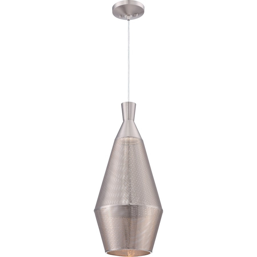 Nuvo Lighting Marx 11in 1-Light Pendant | Transitional Satin Steel and Perforated Metal | Kitchen Island & Dining Room | 11 x 11 x 24.62 in | Model 62-473